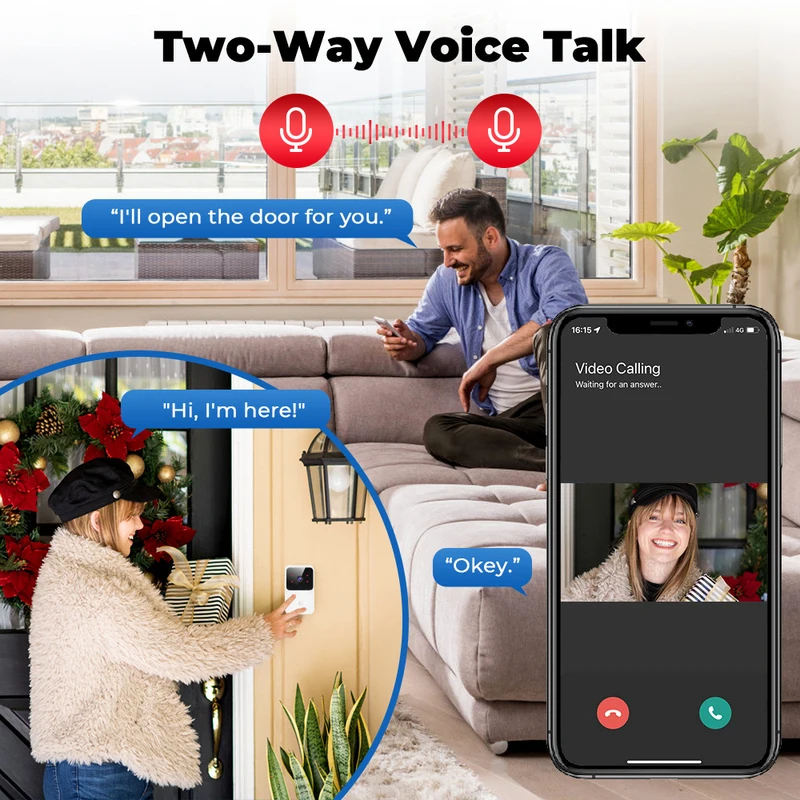 Home Security Front Door Camera - กริ่งประตูวิดีโอไร้สาย Tuya WiFi กล้อง HD พร้อมระบบแจ้งเตือน